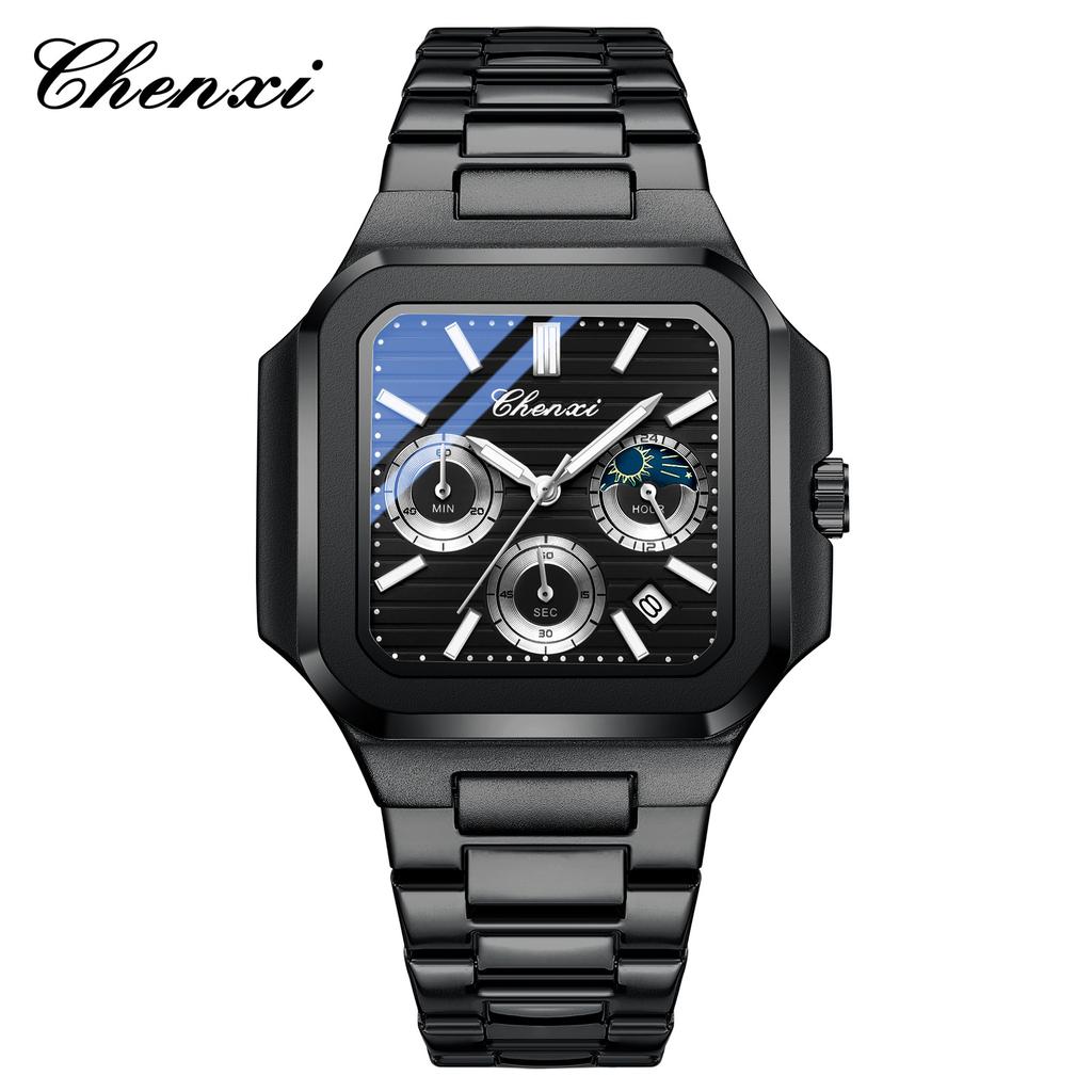 Fashion Men Watch Luminous Waterproof Chronograph Date Man Wristwatch Square Stainless Steel Quartz Men's Watches Reloj