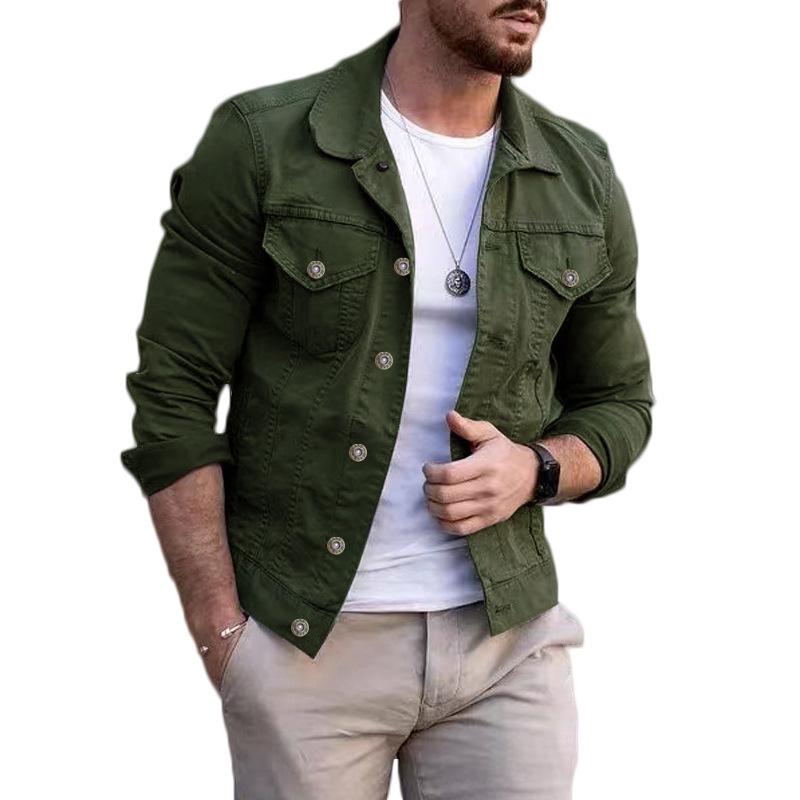 Men's Slim Denim Lapel Jacket - Solid Color, Large Size for Autumn & Winter