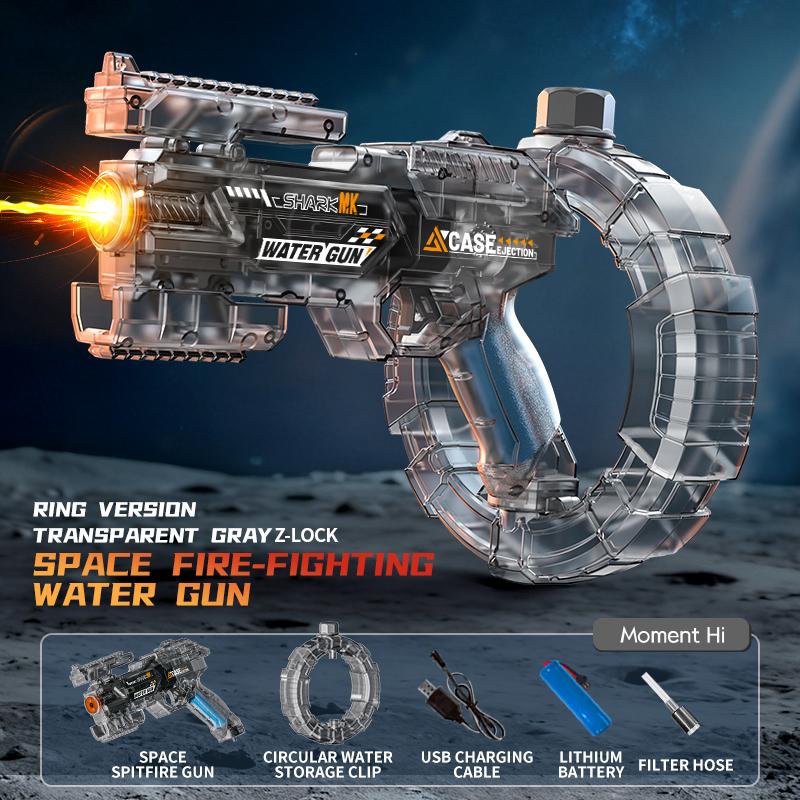 Ring-shaped Electric Water Gun Kids Cool Toy Automatic Water Squirt Gun with Colorful Lights and Sound Summer Outdoor Toy Gift