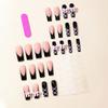Stylish Long Coffin False Nail Black Glossy Finish Press on Nail with Pink Bows Fase Nail for Fashionable Women Girls