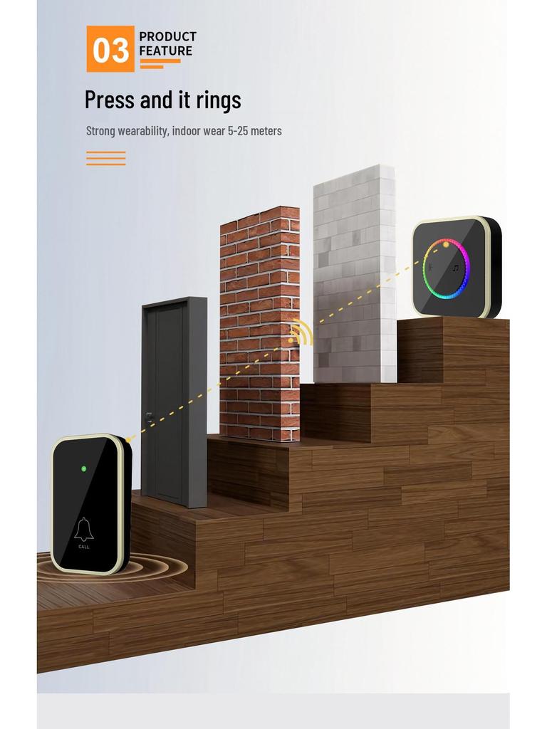 Smart Wireless Doorbell with Long-Range Remote and Flashing Light for Home and Elderly Use