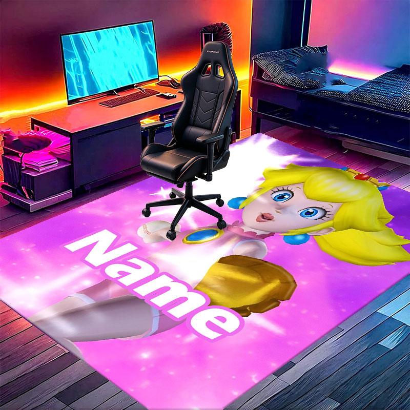 Custom Name Personalized Princess Peach Toadstool Print Carpet, Versatile Home Decor Rug, for Playroom, Apartment, Balcony, Entryway, Hallway Gift
