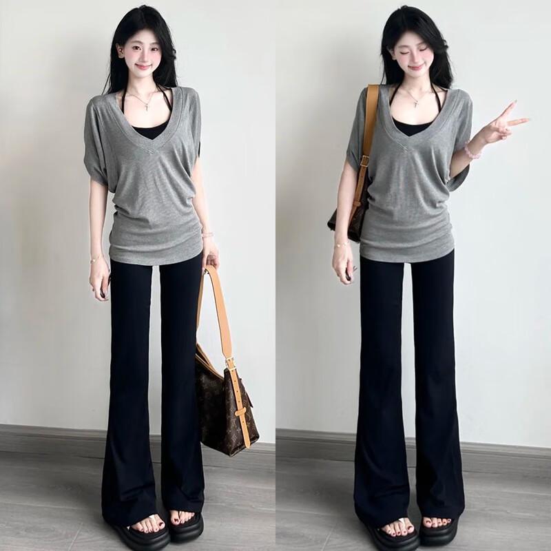 LANGSHA Women's Plush Lined Flared Shark Pants