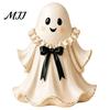 Whimsical Ghost Craft Decor Halloween Resin Figurine with Wicker Basket, Cute Tabletop Ornaments Decor, Holiday Ornament Organizer for Entryway