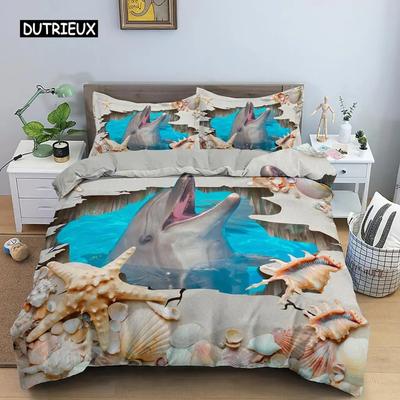 Parure de lit 3D avec housse de couette et motif dauphin pour garçons et filles, housse de couette pour adultes, Queen et King size, textiles de maison, vie marine, housse de couette en polyester