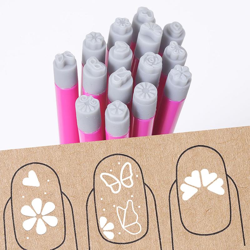 Professional Chic Nail Art Stamp Pen Set 9D Floral /Daisy/Star/Butterfly/Heart Nail Template Diy Drawing Pen Nail Painting Tool