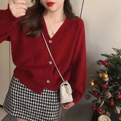V-Neck Cardigan Sweater Women 2022 Autumn and Winter Outwear Design Feels Loose Long Sleeve Short Knitted Cardigan Sweater Women