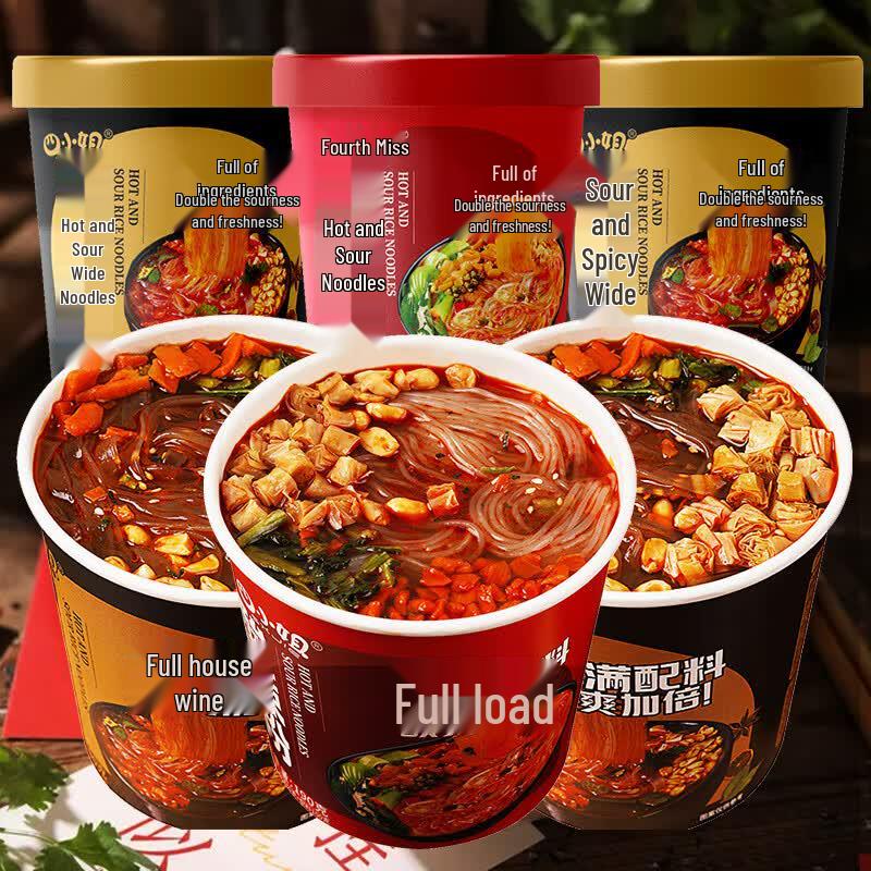 Si Xiaojie Sour & Spicy Wide & Thin Noodle Cups (24-Pack)