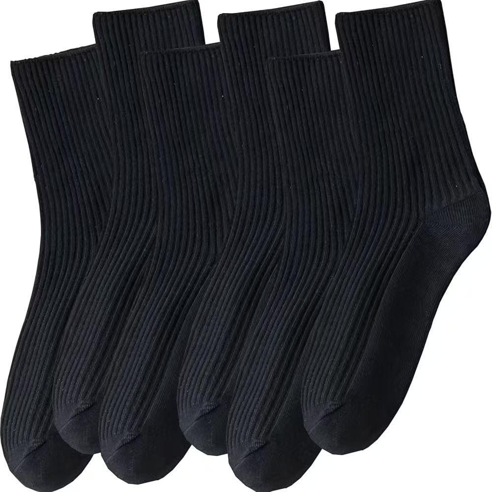 Women's Japanese Style Mid-Calf Cotton Socks - Plain Colors, Vertical Stripes, Seamless, Breathable, Versatile for Spring and Autumn