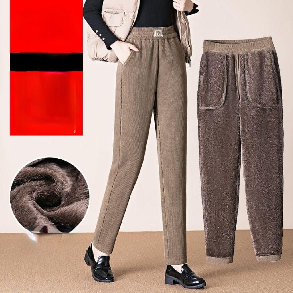 

Осень-зима женские брюки новые модные однотонные эластичные повседневные брюки с высокой талией флисовые теплые прямые брюки 3XL хаки