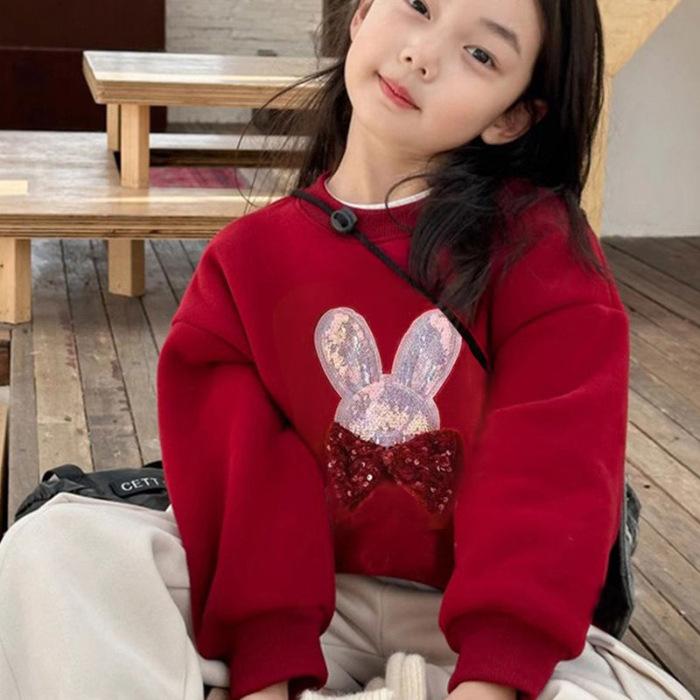 Girls Fleece Lined Beaded Sweatshirt Festive New Year Top Baby Winter Warm Clothing 100