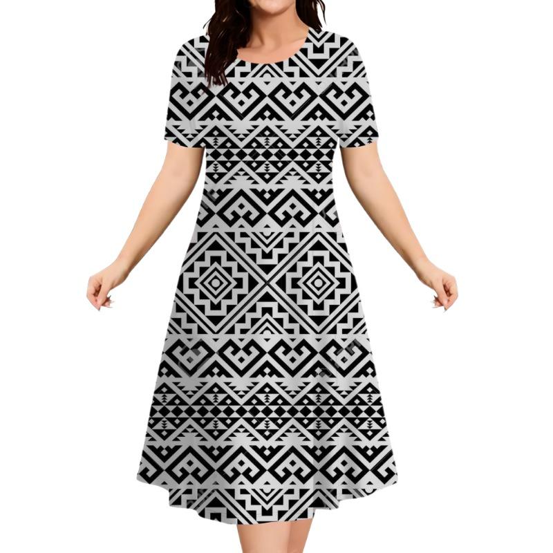 Summer Dresses Women's Plus Size Loose Dress Casual Striped Print Short Sleeve A-Line Dress Elegant Fashion Clothing