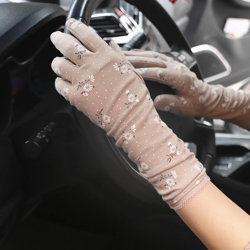 New Fashion Gloves Women Mid-long Summer Cotton Black Print Cycling Thin Touch Screen Bike Car Driving Gloves for Women