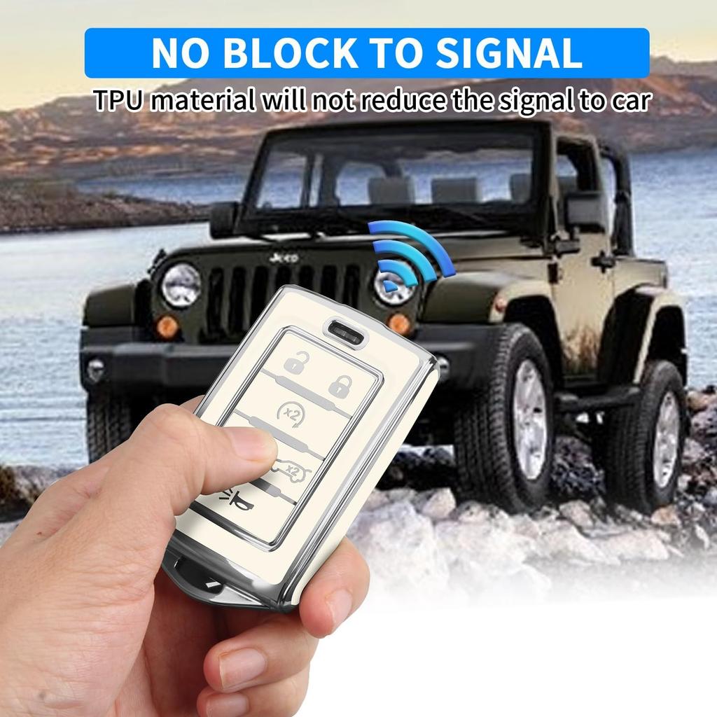 QBUC For Jeep 6 Buttons Key Fob Cover, Key Fob Case With Keychain For Jeep -2024 Cherokee Grand Cherokee Wagoneer Grand Wagoneer Compass Renegade