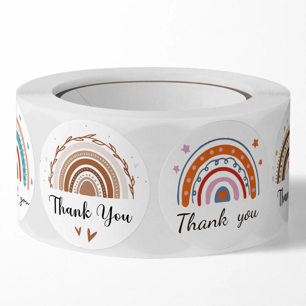 100-500pcs Thank you stickers for your order Cartoon Rainbow Clouds Stickers Handmade decor for gift package Stationery Stickers
