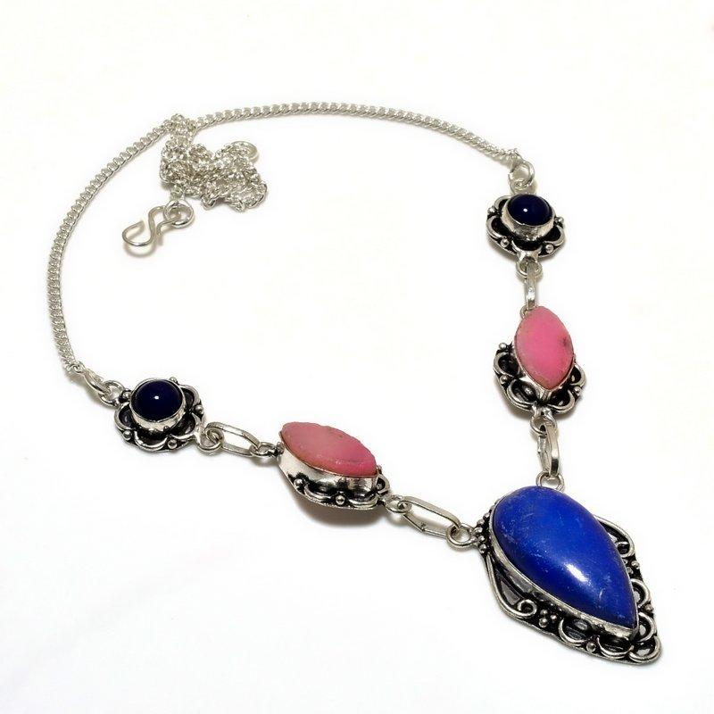 

Ожерелье с ляпис-лазурью и гемеморфитом Друзы, посеребренное 925 пробы, 18 дюймов