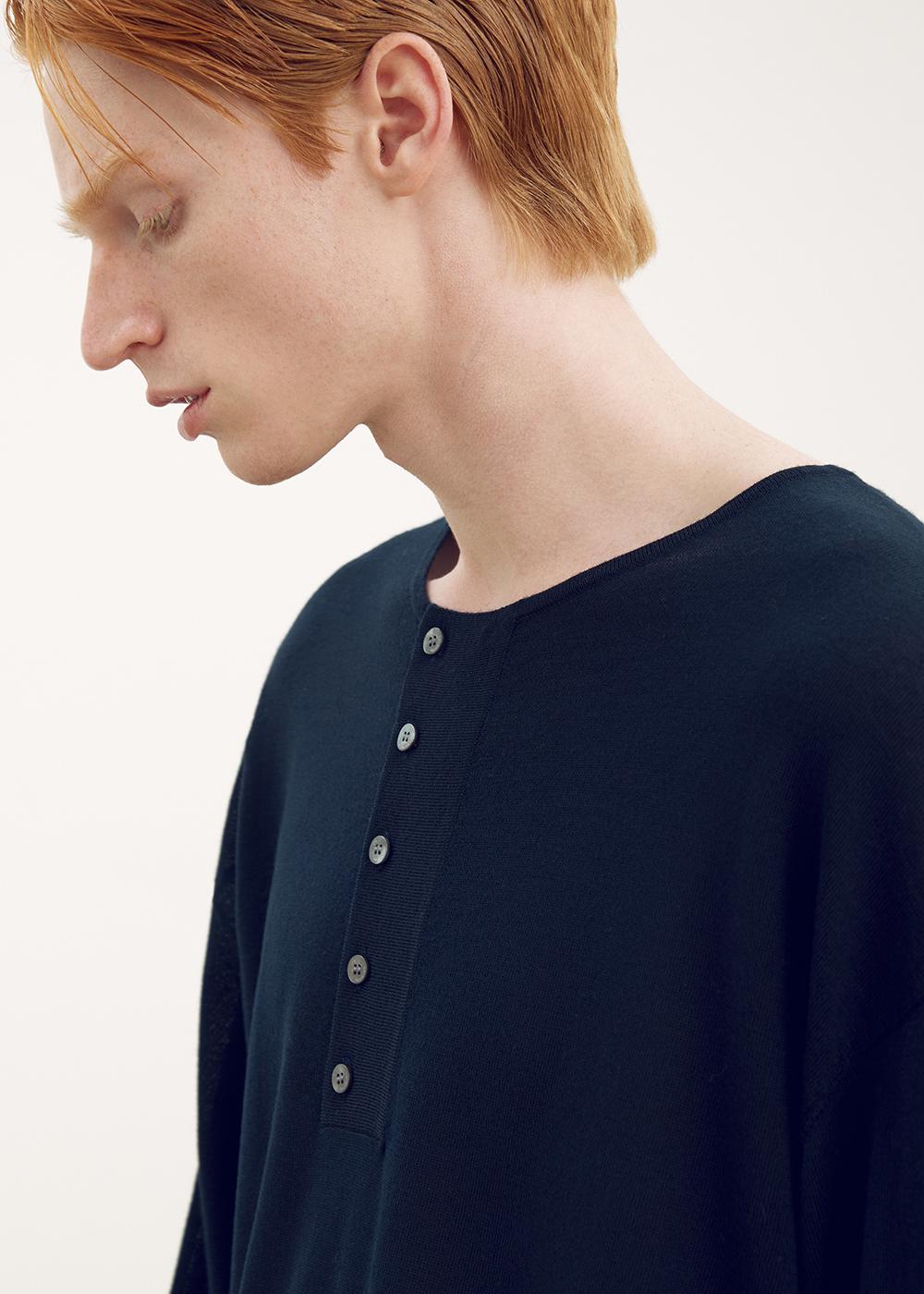 Umamung Italian Light Wool Henley Neck Pullover_Deep Sea Deep Sea/M