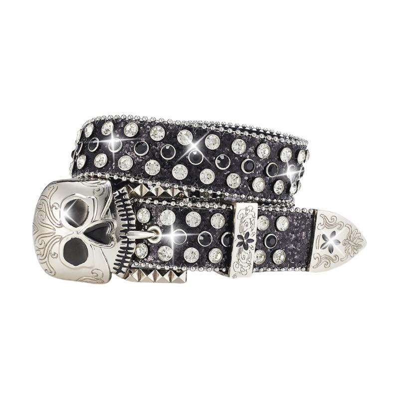 

Punk Skull Buckle Belt for Adult Teens All Matching Rhinestones Studded Sequined Belt for Halloween Party Music Festival 120 чорний