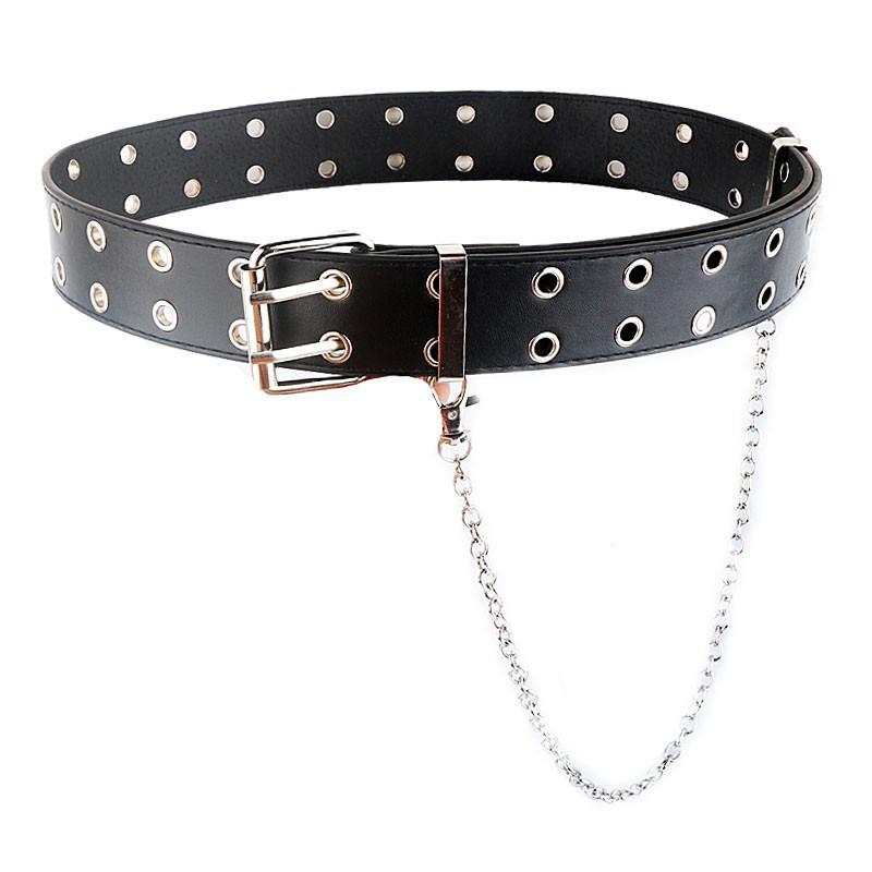 Women Belt Pu Leather Pin Buckle Punk Wind Jeans  Free Size Grommet Belts