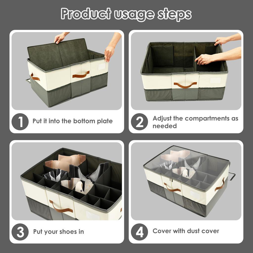 Foldable Shoe Storage Box Large Capacity Shoe Storage Organizer with 24 Compartment Dust-Proof Shoes Organizer with Clear Cover