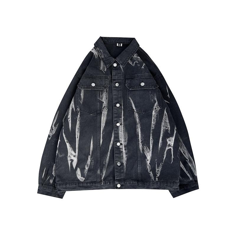 Men's Retro Tie-Dye Denim Jacket - Loose Casual Spring/Autumn Workwear Trend