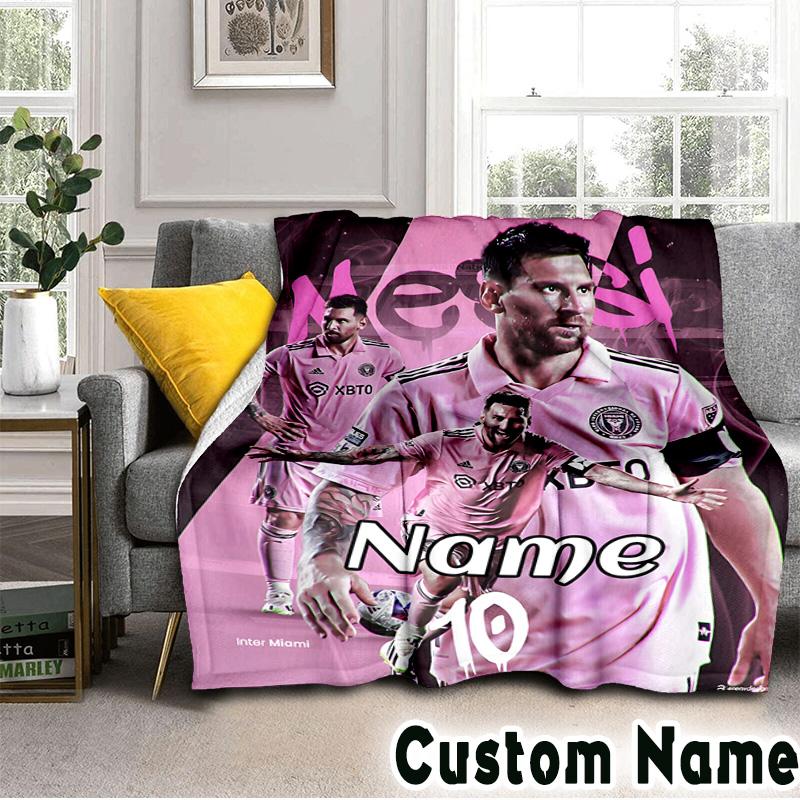 Custom Name Lionel Messi Poster Art Throws Blanket Flannel Blankets for Couch Bed Gifts for Men Women Picnic Blanket Christmas Fan Gifts