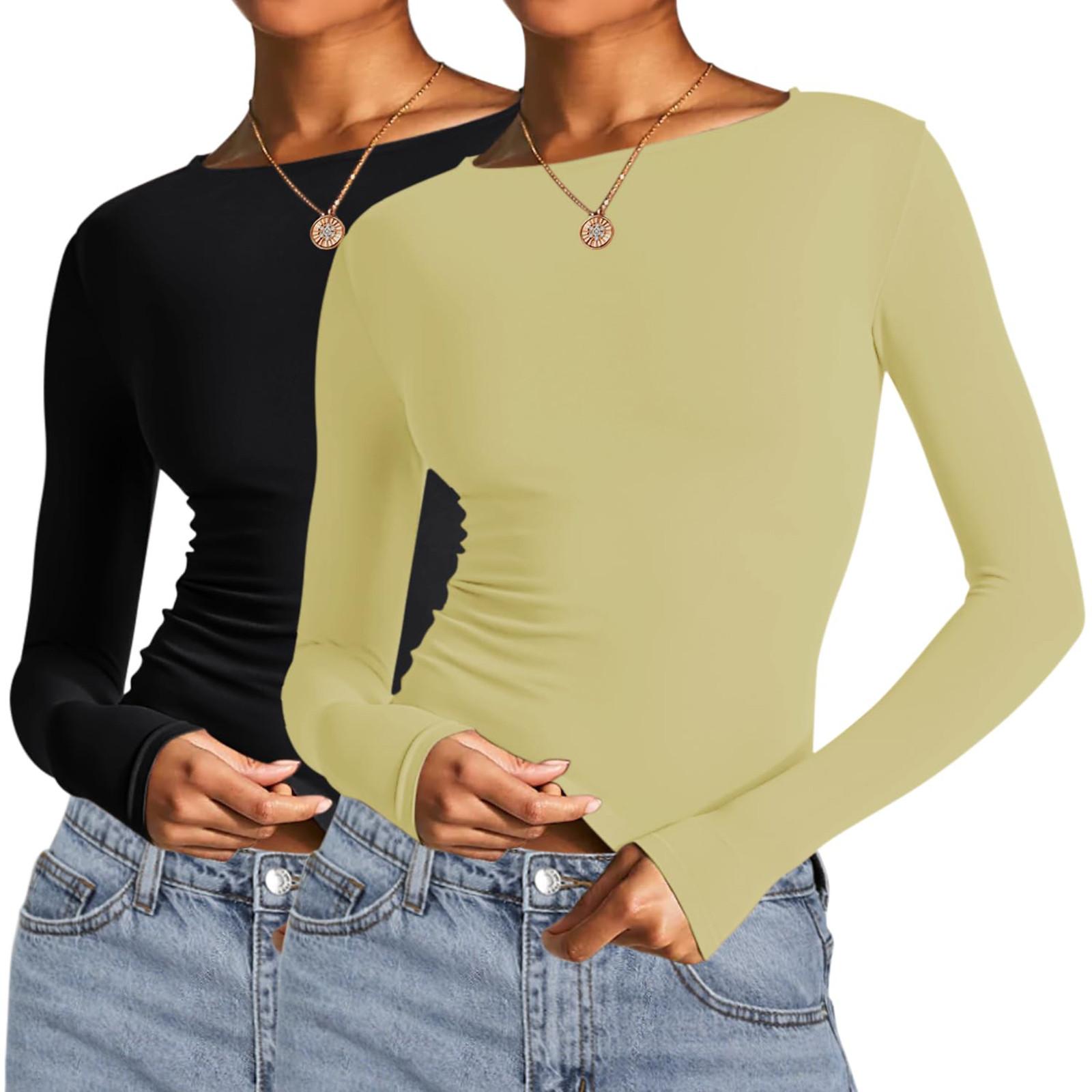 

Женская мода, однотонный повседневный пуловер с длинными рукавами, футболка, футболка, комплект из трех топов XL жёлтый