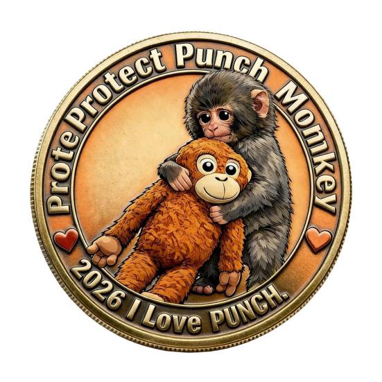 Cute Baby Monkey Challenge Coin Metal Monkey Holding Plush Toy Pocket Token 3D
