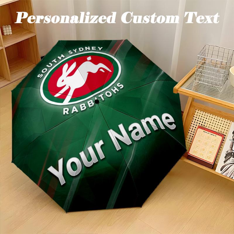 South Sydney Rabbitohs Automatic 8‑ribs Umbrella, Custom Name Text Personalized Folding Umbrella Rain Sun Gift