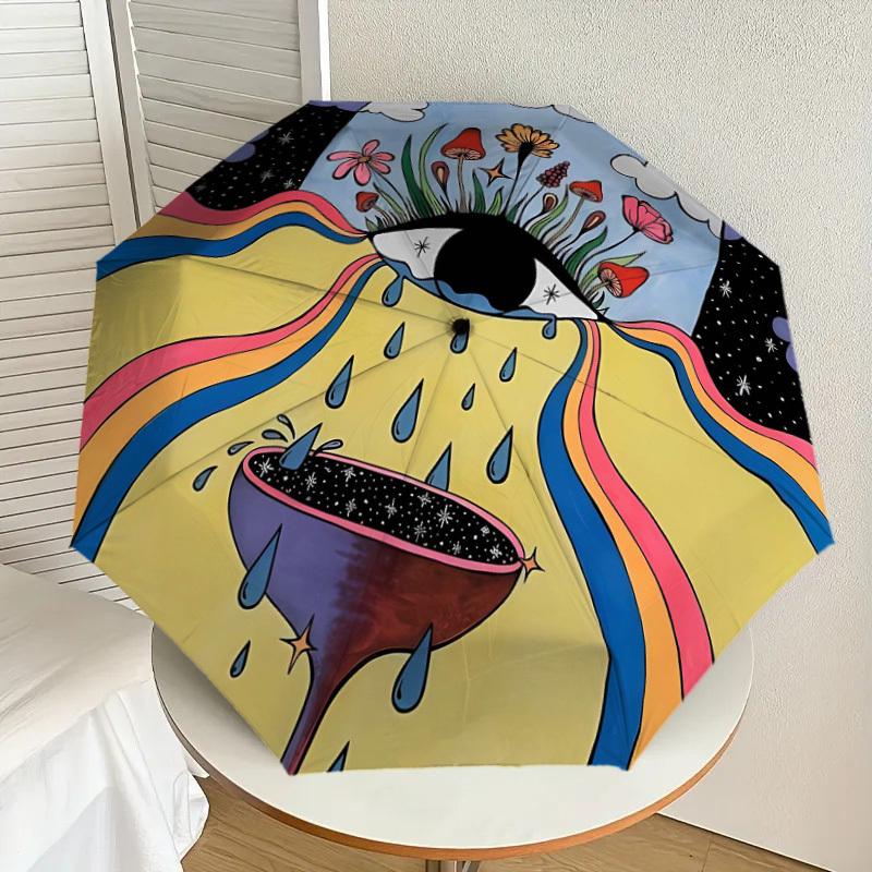 

1pc Psychedelic Eye with Rainbow Streams Umbrella with Plastic Handle,Suitable for All Seasons Home Travel Outdoor UmbrellaDD193