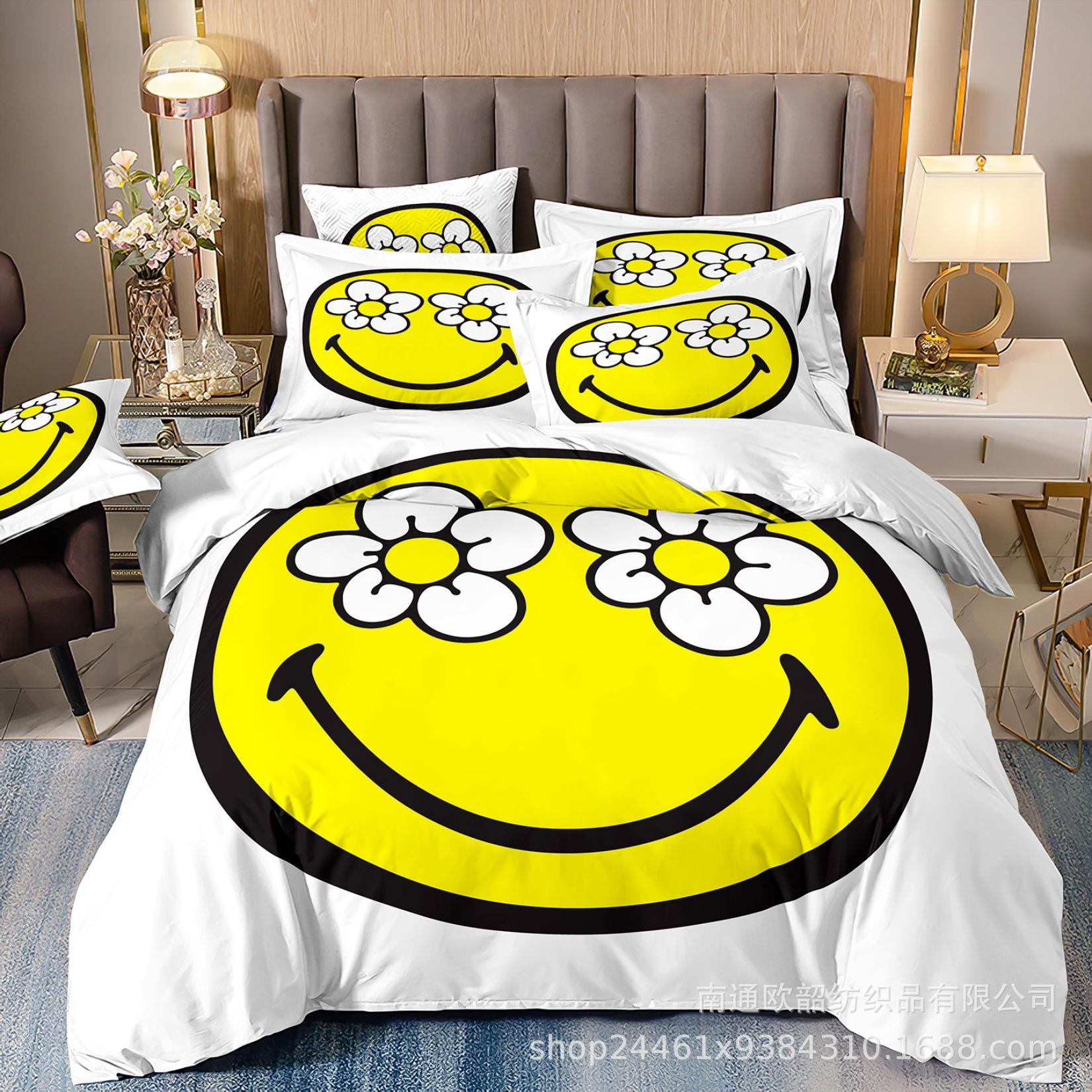 

Hot-Selling 3D Digital Printing Hip-Hop Graffiti Smiley Face Bedding Pillowcase Duvet Cover Three-Piece Set quilt cover 70 * 133 2pcs