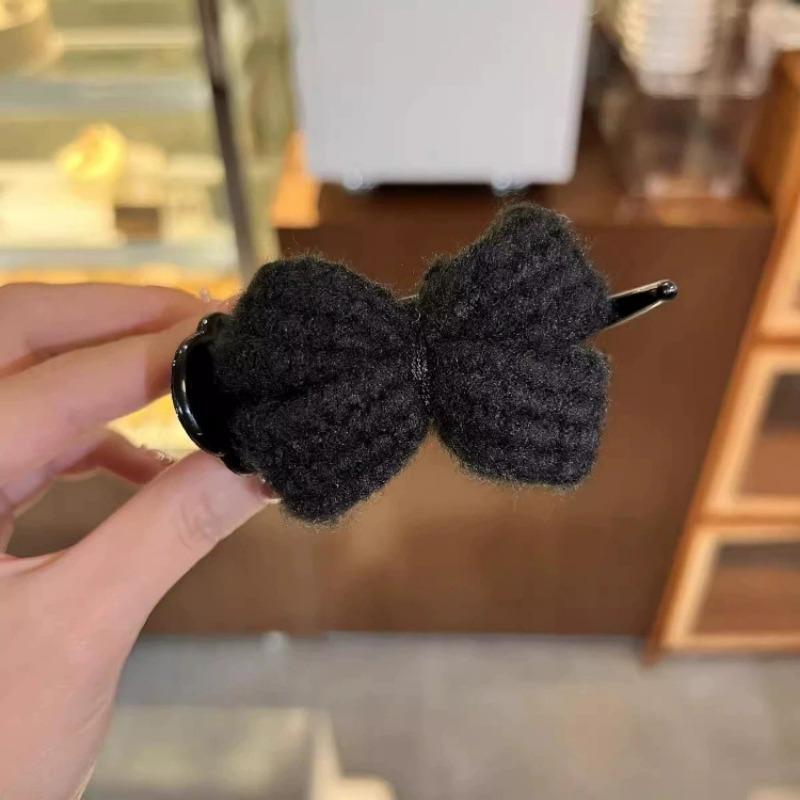 New Knitted Hairpin Female Milk Curry Sweet Casual All-match Bow Hairpin Hair Pans Hair Ball Hair Accessories