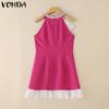 VONDA Women Bow Knot Sleeveless Sequin Beading Slim Waist Casual Mini Dress