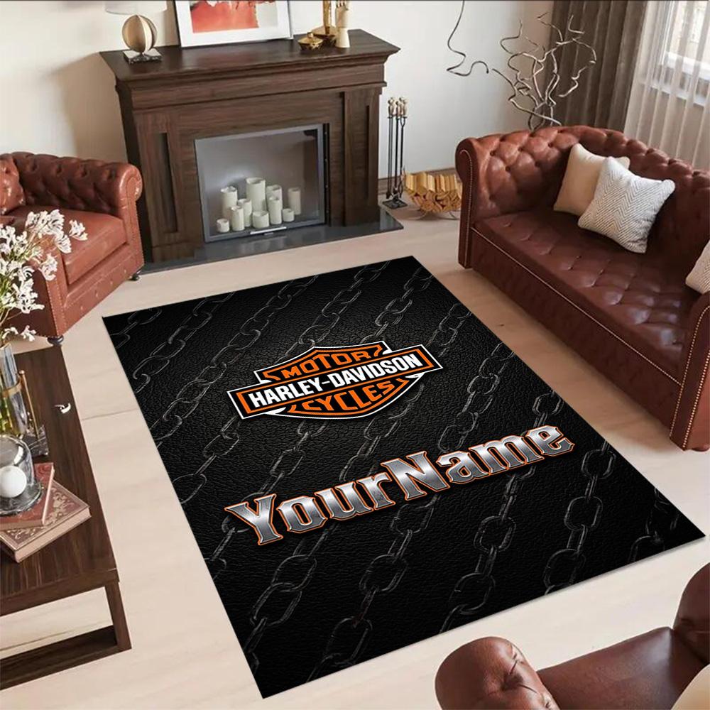 Harley-davidson Motorcycles Customize Your Name Floor Rug Office Rug Design for Outdoor Dormitory Balcony Playrooms Anti-slip Rug Office home decor