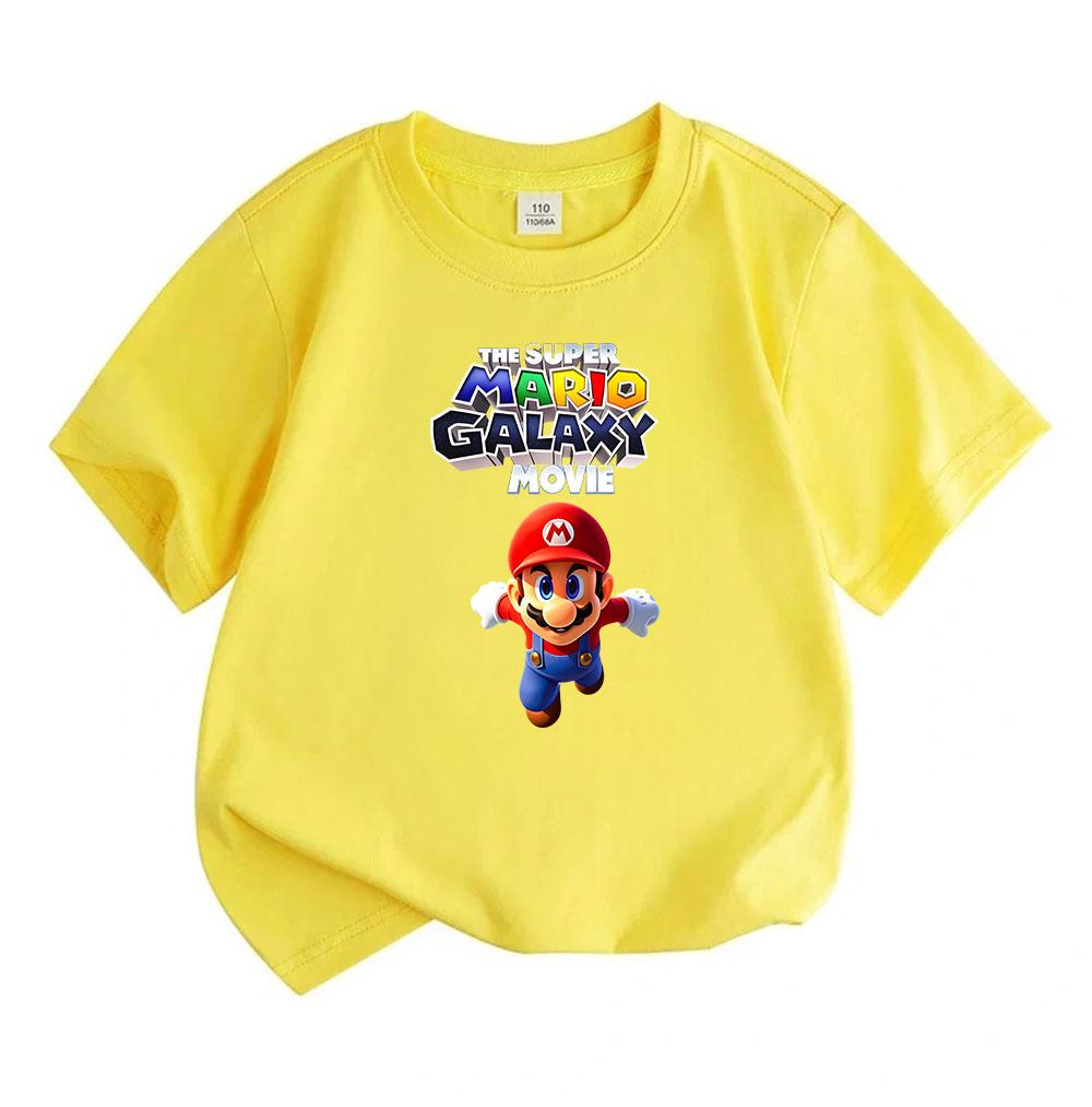 Kids Boys Girls Crew Neck Short Sleeve 100% Cotton T-Shirt, Cute Super Galaxy Flying Cartoon Character Print Casual Soft Breathable Summer Tee Tops fo