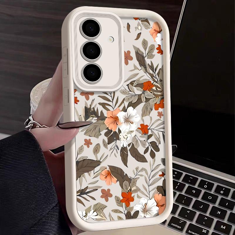 

Матовый противоударный чехол для телефона цвета конфет для Samsung S25 S24 S23 Ultra Plus S22 S21 S20 Fe A55 A54 A53 A35 A34 A25 A15 цветочный узор TPU мягкий чехол Samsung A34 5G бежевый