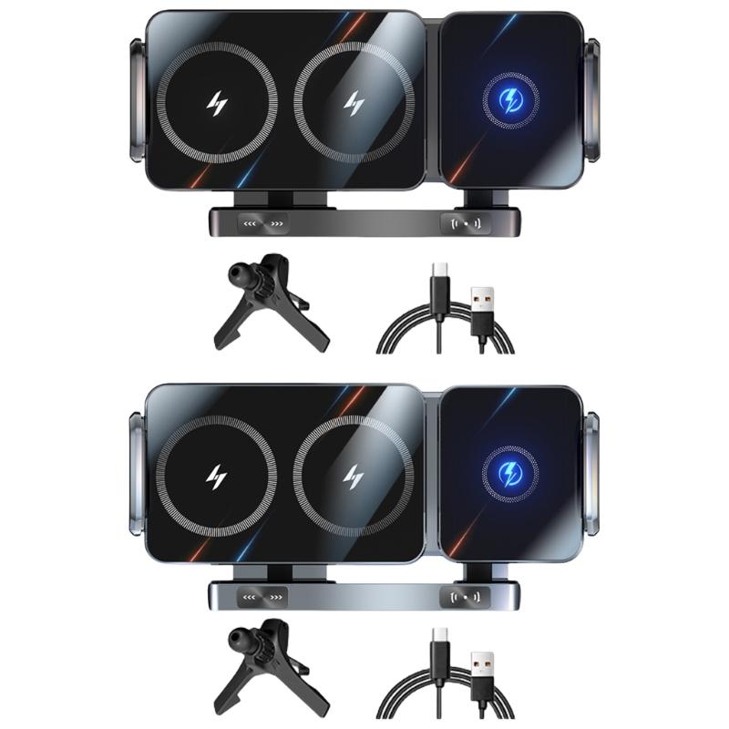 360 Rotation Magnetic Car Mount Wireless 15W Fast Charging Foldable Design Universal With Auto Clamping For Smartphones