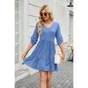 Women's  Spring Summer Loose 3/4 Sleeve V-neck Ruffled Pleated Dress for Casual Daily, European American Crossborder Trade Ready to Ship