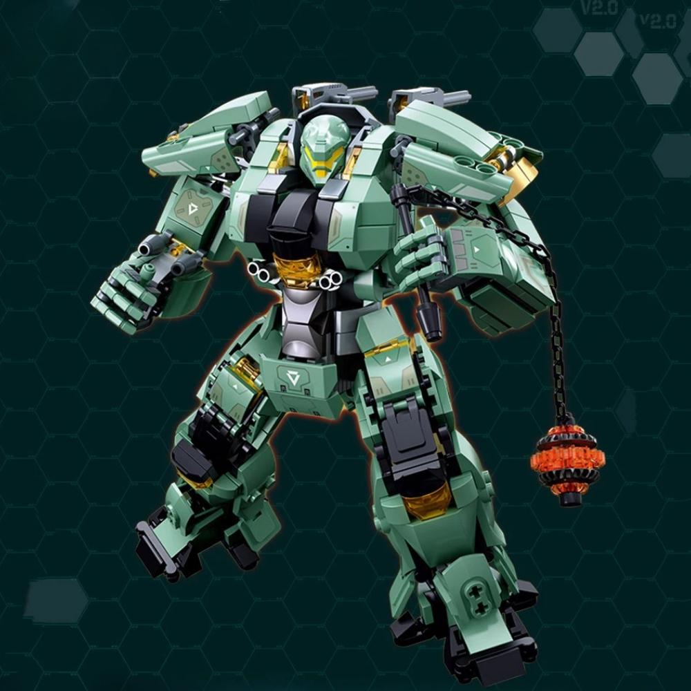 542st Green Warrior Robot Med Kedjehammare Byggstenar Leksaker, Robot Battle Armor Montering Pedagogiska Leksaker(Ingen låda)