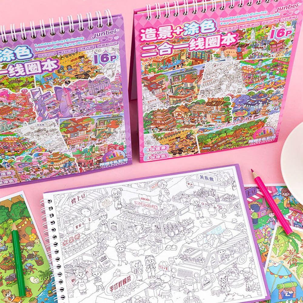 Stress Relief Miniature Scene Stickers Cartoon Graffiti Painting Book  for Children Kids