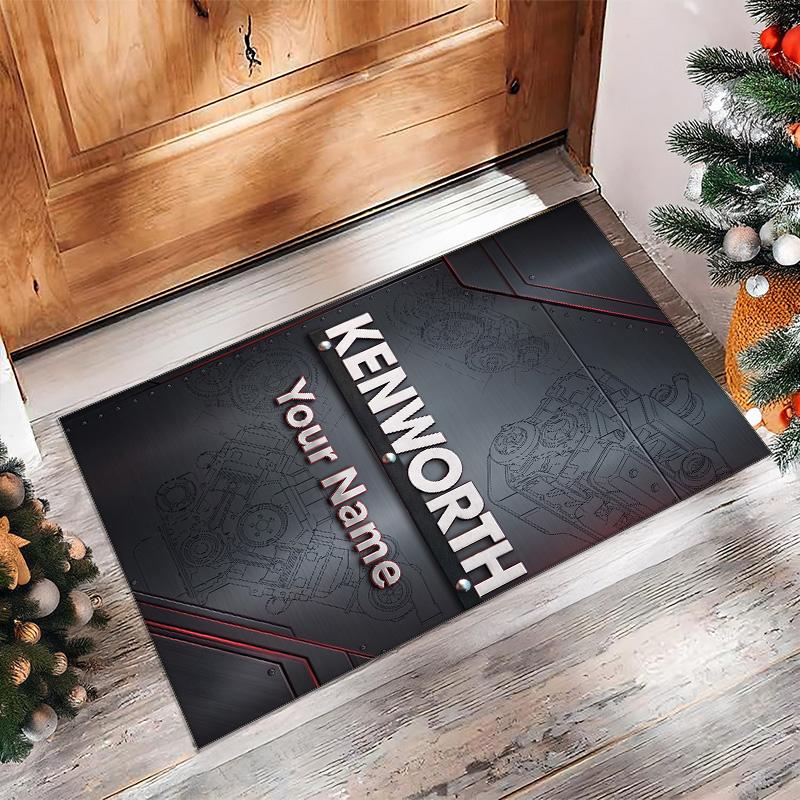 Kenworth Crystal Velvet Rug, Custom Name Text Personalized Non‑Slip Floor Mat for Home Decor Gift