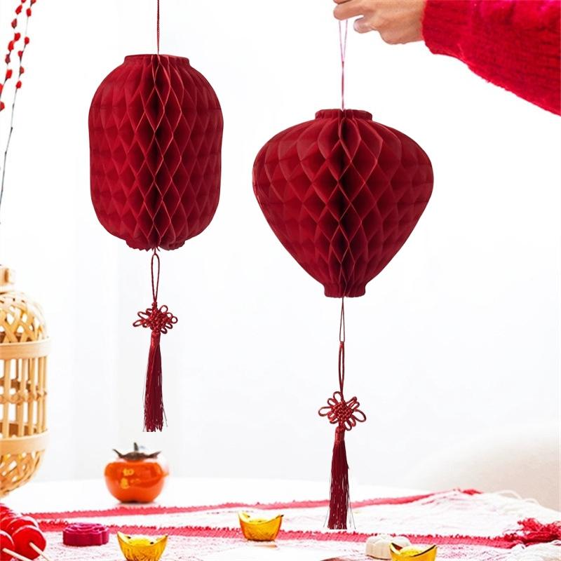 Red Chinese Lanterns Spring Festival Paper/Felt Lantern Chinese New Year Decorations Door Wall Decor Wedding Party Supplies