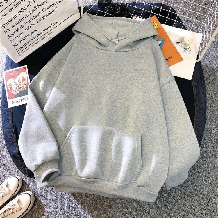 Women Warm Casual Hoodie Autumn Loose Pocket Sweatshirt Stretch Comfortable Solid Pullover Street Fashion Female
