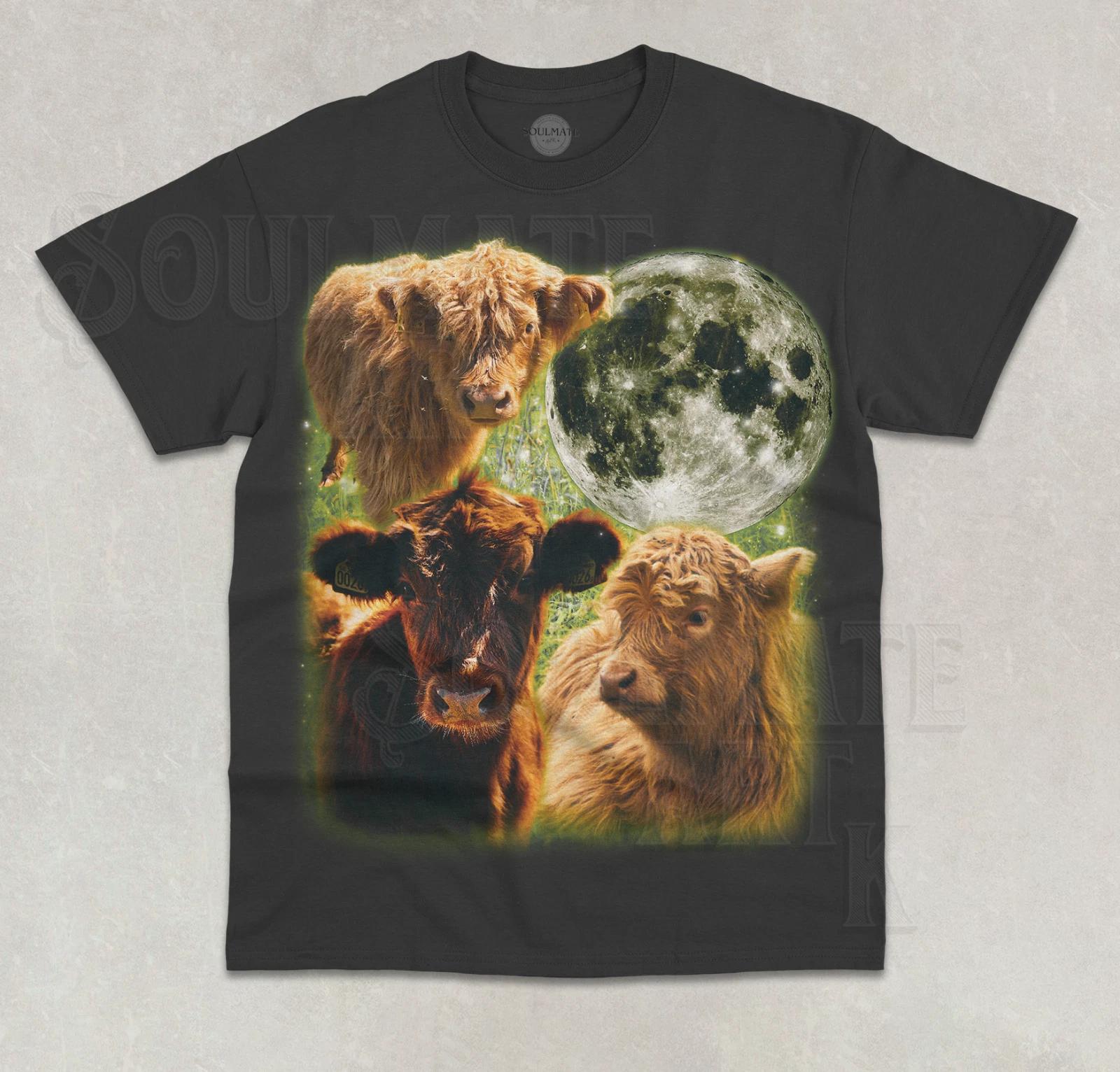 Three Cows Moon T- Shirt Funny Cow Meme Animal Graphic Farming Farm Unisex Shirt 4XL