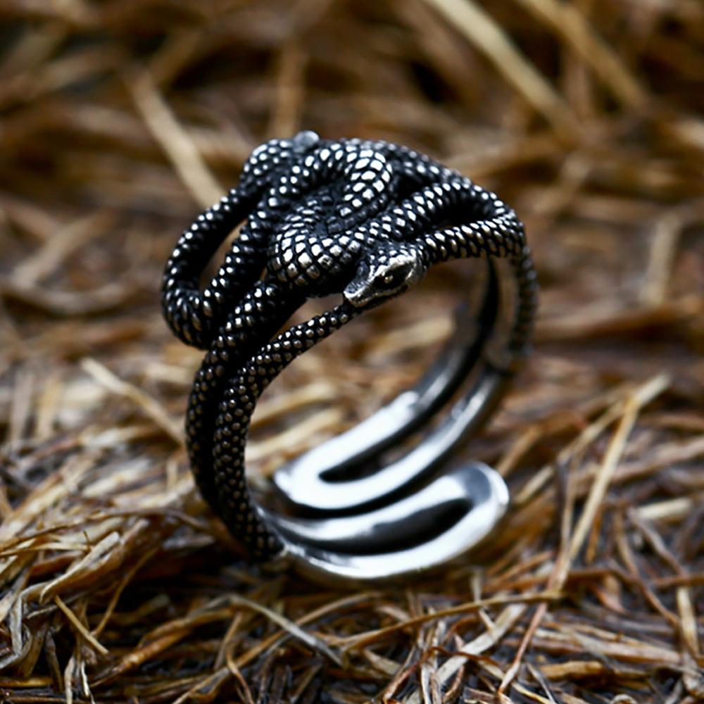 Punk Módní Dvojité Hadí Prsteny pro Muže Ženy Otevírací 316L Nerezová Ocel Ouroboros Viking Prsten Osobnostní Šperky Párty Dárky