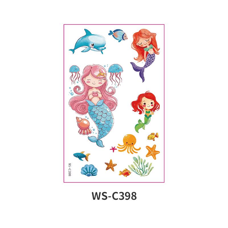 Waterproof Cartoon Princess Tattoo Set - Mermaid Theme for Kids