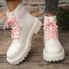 Women Boots Fashion Autumn Winter New Cotton Soft Sole Pink Boots Women Love Side Zip Round-Toe Goth Platform Shoes For Women