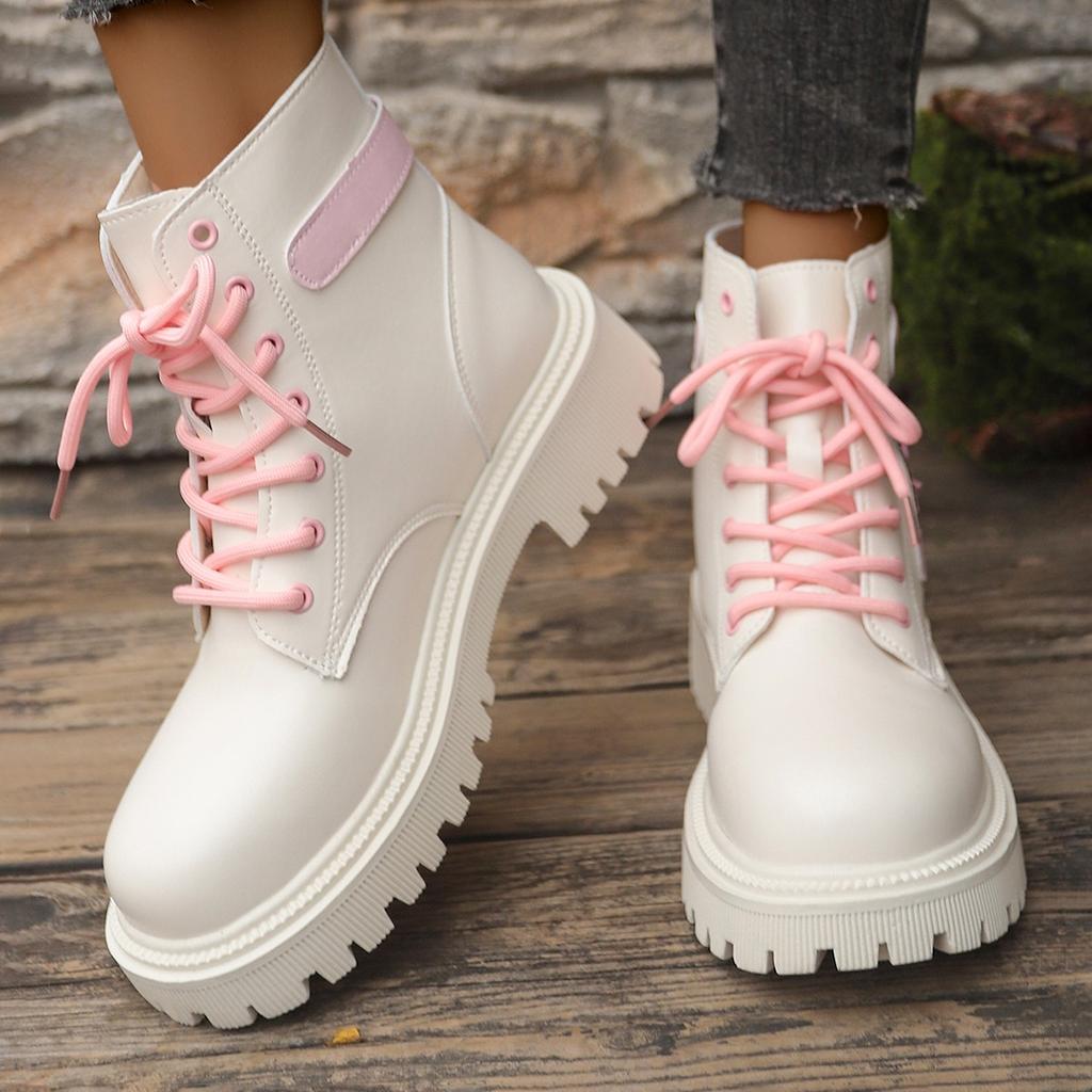 Women Boots Fashion Autumn Winter New Cotton Soft Sole Pink Boots Women Love Side Zip Round-Toe Goth Platform Shoes For Women