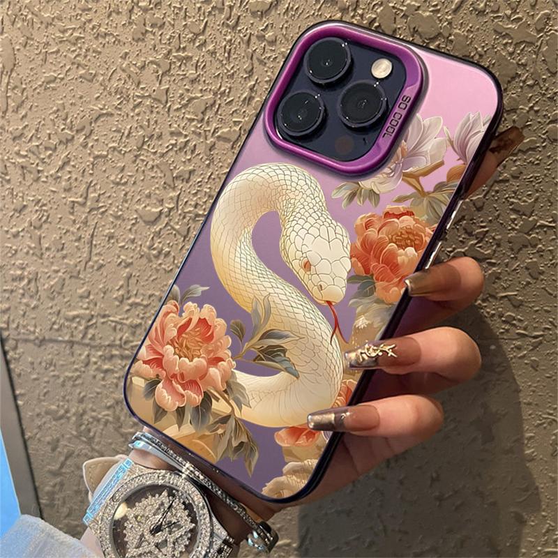 Luxury Snake Year Anti-drop Armour Case For iPhone 16 15 Pro Max 15 14 13 12 11 Pro X XR XS 7 8 Plus Lens Protect Plating Cover