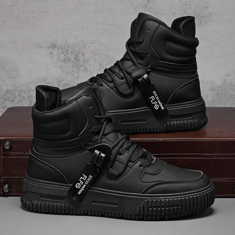 

2025 Autumn/Winter Plus Size High-Top Black Skate Shoes for Teens & Big Kids 35